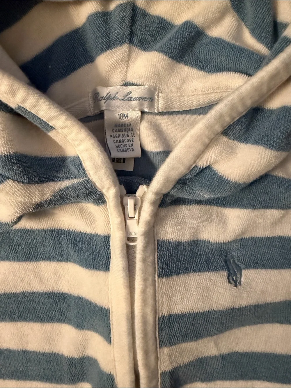 Ralph Lauren Hooded Short-Sleeve Terry Cover-Up in Blue and White Stripes
